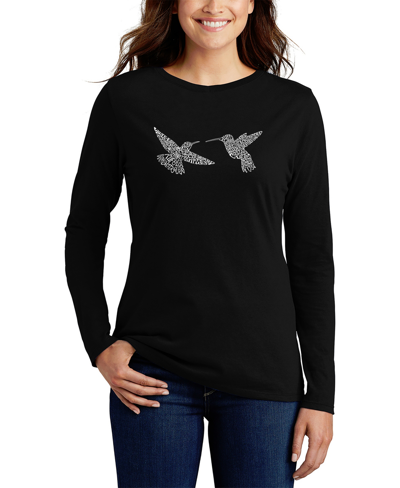 La Pop Art Women's Hummingbirds Word Art Long Sleeve T-shirt In Black