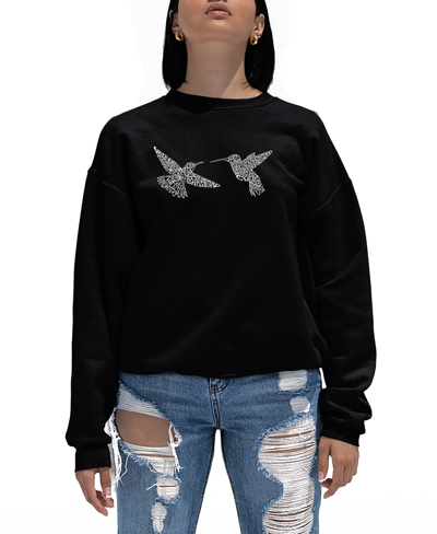 La Pop Art Women's Hummingbirds Word Art Crewneck Sweatshirt In Black