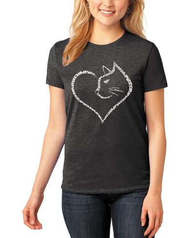 La Pop Art Women's Cat Heart Premium Blend Word Art Short Sleeve T-shirt In Black