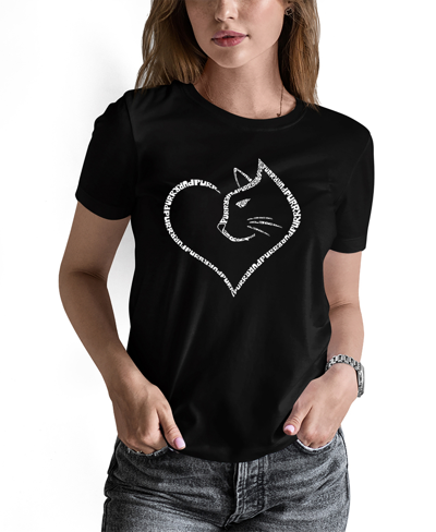 La Pop Art Women's Cat Heart Word Art Short Sleeve T-shirt In Black