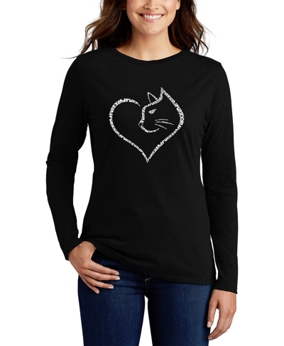 La Pop Art Women's Cat Heart Word Art Long Sleeve T-shirt In Black