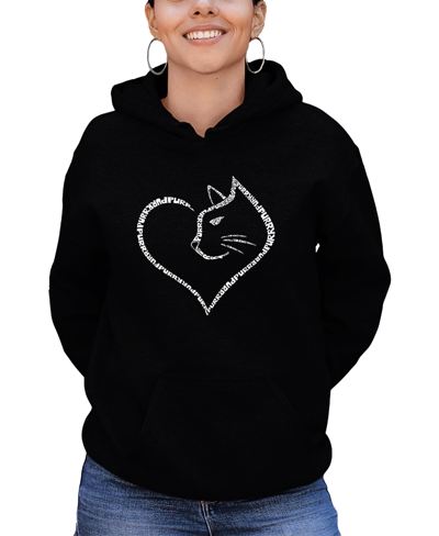 La Pop Art Women's Cat Heart Word Art Hooded Sweatshirt In Black