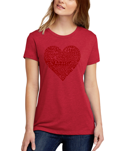 La Pop Art Women's Love Yourself Premium Blend Word Art Short Sleeve T-shirt In Red