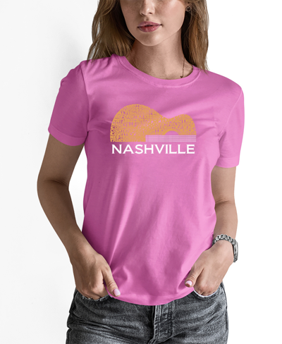 La Pop Art Women's Nashville Guitar Word Art Short Sleeve T-shirt In Pink