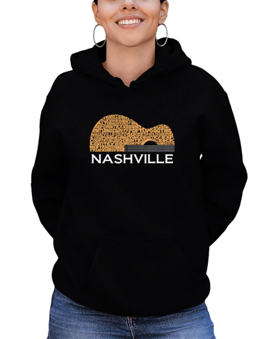 La Pop Art Women's Nashville Guitar Word Art Hooded Sweatshirt In Black
