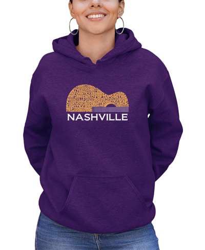La Pop Art Women's Nashville Guitar Word Art Hooded Sweatshirt In Purple