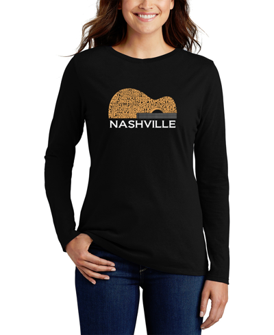 La Pop Art Women's Nashville Guitar Word Art Long Sleeve T-shirt In Black
