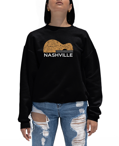 La Pop Art Women's Nashville Guitar Word Art Crewneck Sweatshirt In Black