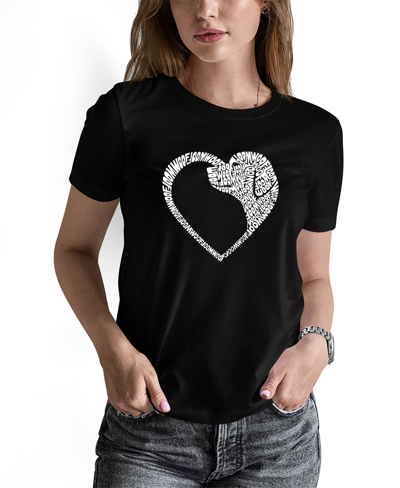 La Pop Art Women's Dog Heart Word Art Short Sleeve T-shirt In Black