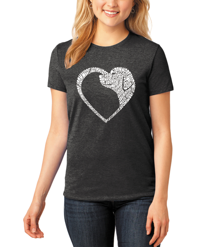 La Pop Art Women's Dog Heart Premium Blend Word Art Short Sleeve T-shirt In Black