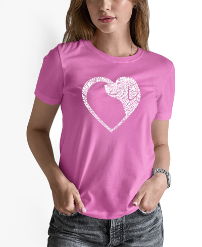 La Pop Art Women's Dog Heart Word Art Short Sleeve T-shirt In Pink