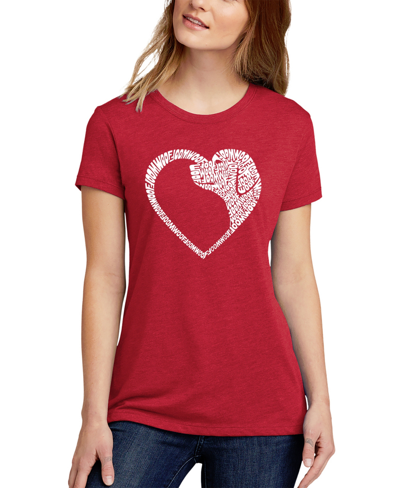 La Pop Art Women's Dog Heart Premium Blend Word Art Short Sleeve T-shirt In Red