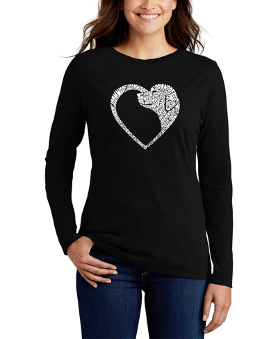 La Pop Art Women's Dog Heart Word Art Long Sleeve T-shirt In Black