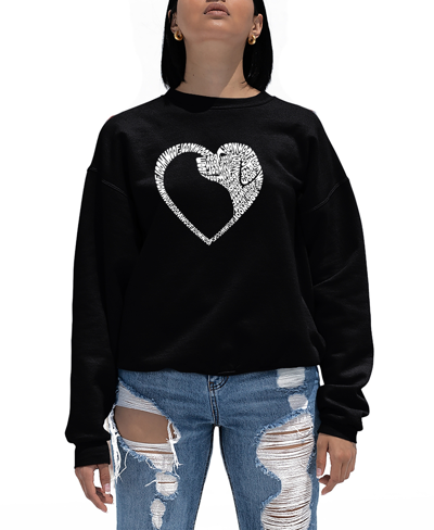 La Pop Art Women's Dog Heart Word Art Crewneck Sweatshirt In Black