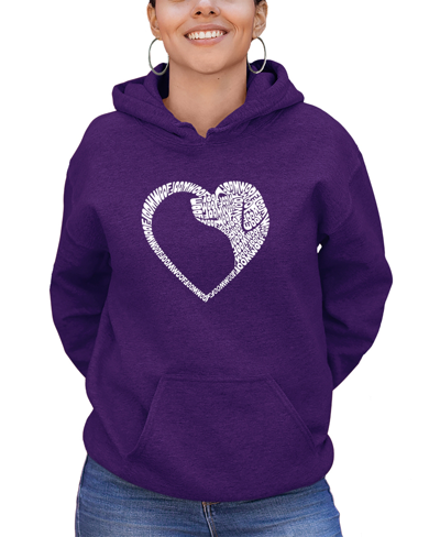 La Pop Art Women's Dog Heart Word Art Hooded Sweatshirt In Purple