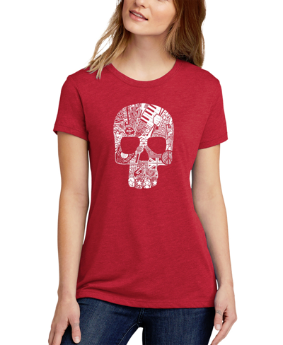 La Pop Art Women's Rock And Roll Skull Premium Blend Word Art Short Sleeve T-shirt In Red