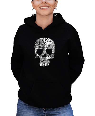La Pop Art Women's Rock And Roll Skull Word Art Hooded Sweatshirt In Black