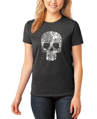 La Pop Art Women's Rock And Roll Skull Premium Blend Word Art Short Sleeve T-shirt In Black