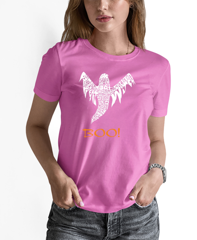 La Pop Art Women's Halloween Ghost Word Art Short Sleeve T-shirt In Pink