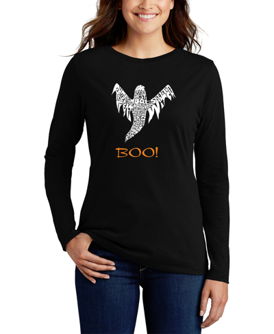 La Pop Art Women's Halloween Ghost Word Art Long Sleeve T-shirt In Black