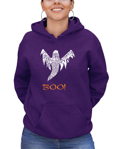 La Pop Art Women's Halloween Ghost Word Art Hooded Sweatshirt In Purple