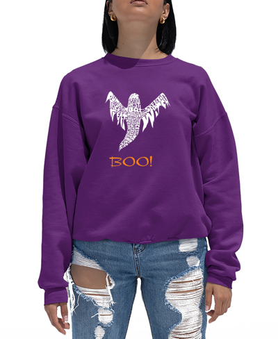 La Pop Art Women's Halloween Ghost Word Art Crewneck Sweatshirt In Purple