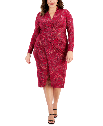 Rachel Rachel Roy Plus Size Floral-print Twist-front Dress In Berry Paisley