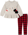 KIDS HEADQUARTERS BABY GIRLS HEATHER RUFFLED FRENCH TERRY TUNIC PULLOVER AND BUFFALO PLAID LEGGINGS, 2 PIECE SET