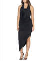 24seven Comfort Apparel Plus Size Cowl Neck Long Asymmetrical Backless Halter Dress In Black