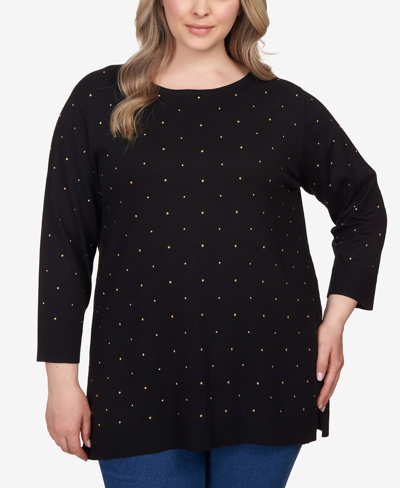 Ruby Rd. Plus Size Stud Embellished Tunic Sweater In Black