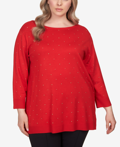 Ruby Rd. Plus Size Stud Embellished Tunic Sweater In Lipstick