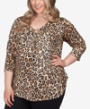 RUBY RD. PLUS SIZE CHEETAH O-RING DEW DROP ACCENT TOP