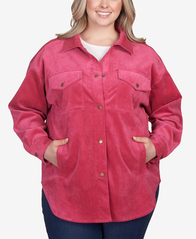 Ruby Rd. Plus Size Button Up Solid Pincord Jacket In Berry