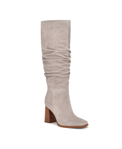 Nine West Women's Domaey Stacked Block Heel Dress Regular Calf Boots In Gray Suede