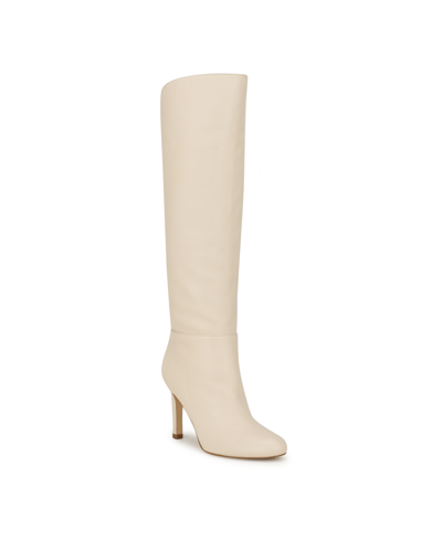 Nine West Women's Sancha Almond Toe Stiletto Heel Dress Regular Calf Boots In Cream Leather