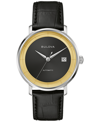 Bulova Men's Classic Frank Sinatra Rat Pack Automatic Black Leather Strap Watch 40mm In Black