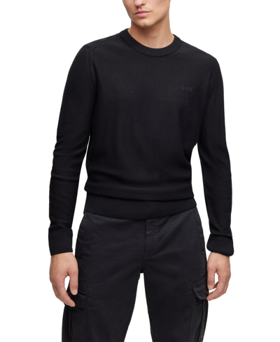 Hugo Boss Boss By  Men's Embroidered Logo Regular-fit Sweater In Black