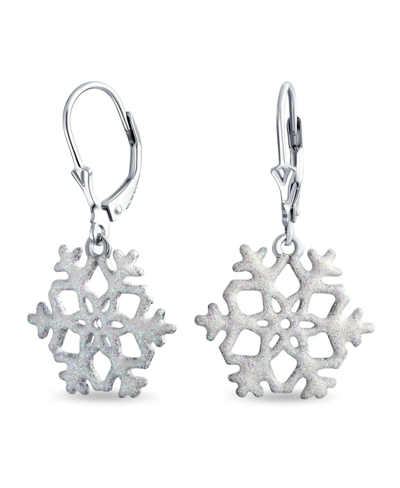 Bling Jewelry Frozen Winter Holiday Party White Stardust Lever Back Drop Dangle Snowflake Earrings For Women.925 S