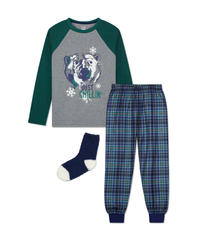 Max & Olivia Little Boys 2 Pack Pajama Set With Socks, 3 Pieces In Gray