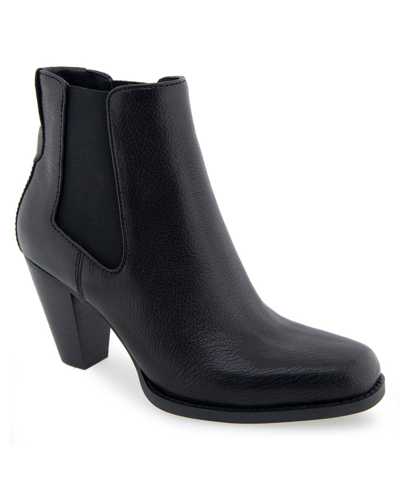 Aerosoles Lido Boot-midcalf Boot-high Heel In Black Leather