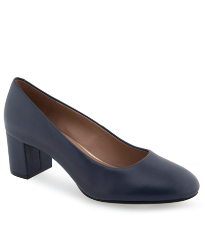 Aerosoles Ebel Dress-pump-mid Heel In Navy Leather