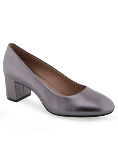 Aerosoles Ebel Dress-pump-mid Heel In Gunmetal Metallic Leather