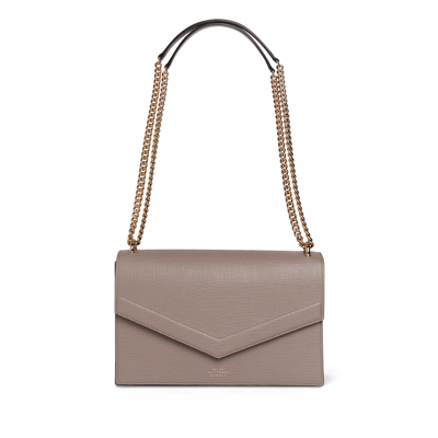 Smythson Envelope Bag With Chain In Panama In Taupe
