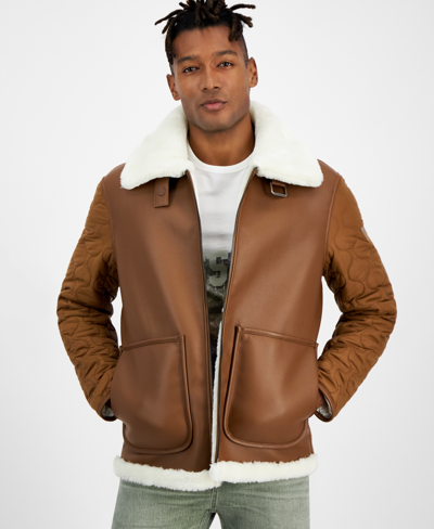 Guess Men's Faux-shearling Jacket In Brown Leaf