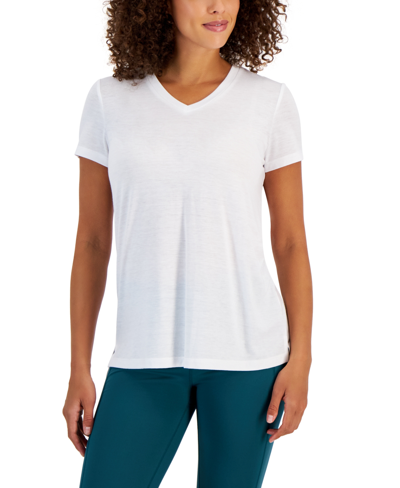 Id Ideology Women's V-neck Short-sleeve High-low T-shirt, Created For Macy's In Bright White