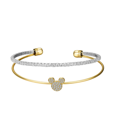 Disney Silver-plated And 14k Gold Flash-plated Cubic Zirconia Mickey Cuff Bracelet In Two-tone