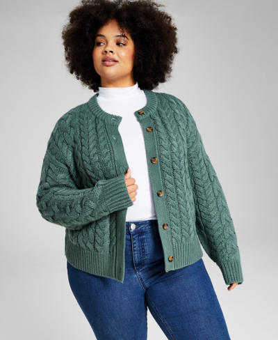 And Now This Trendy Plus Size Cable-knit Crewneck Cardigan In Meadowland