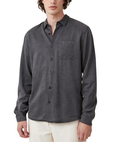 Cotton On Men's Stockholm Long Sleeve Shirt In Washed Black Slub