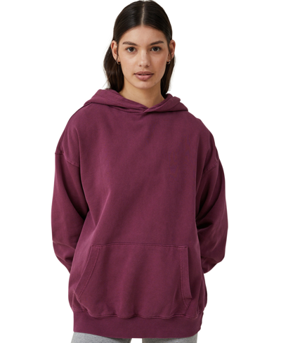 Cotton On Women's Classic Washed Hoodie Sweater In Washed Dark Plum