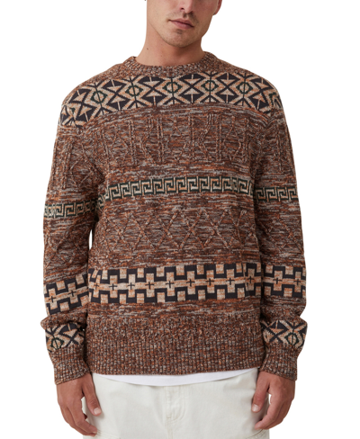 Cotton On Men's Garage Knit Sweater In Tan Geo Pattern